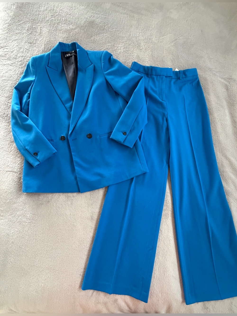 Zara Women’s Blue Double-Breasted Blazer & Trousers Pants Set Size S